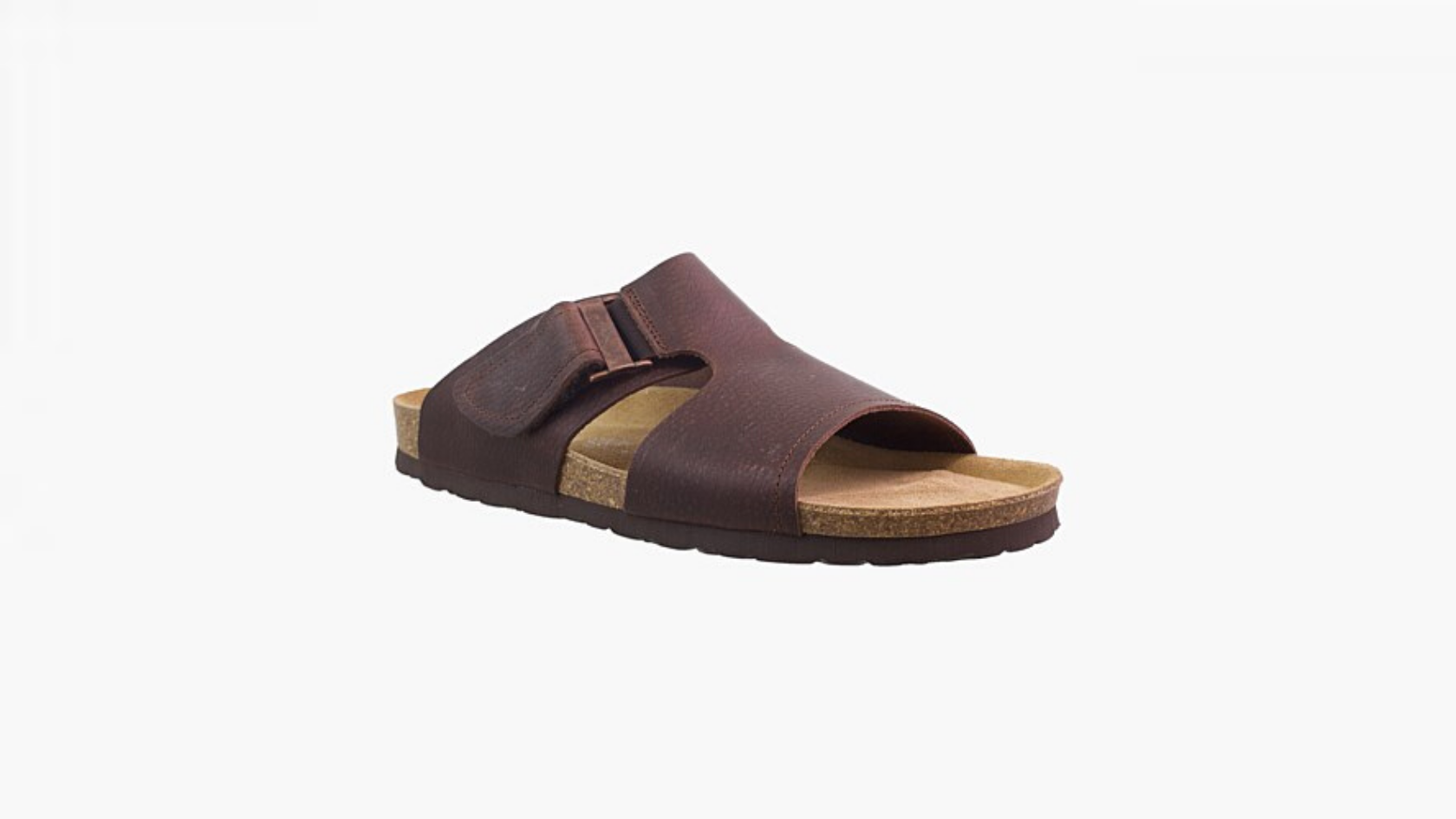 Single brown Silver Lining Quentin sandals on an angle  against a neutral background